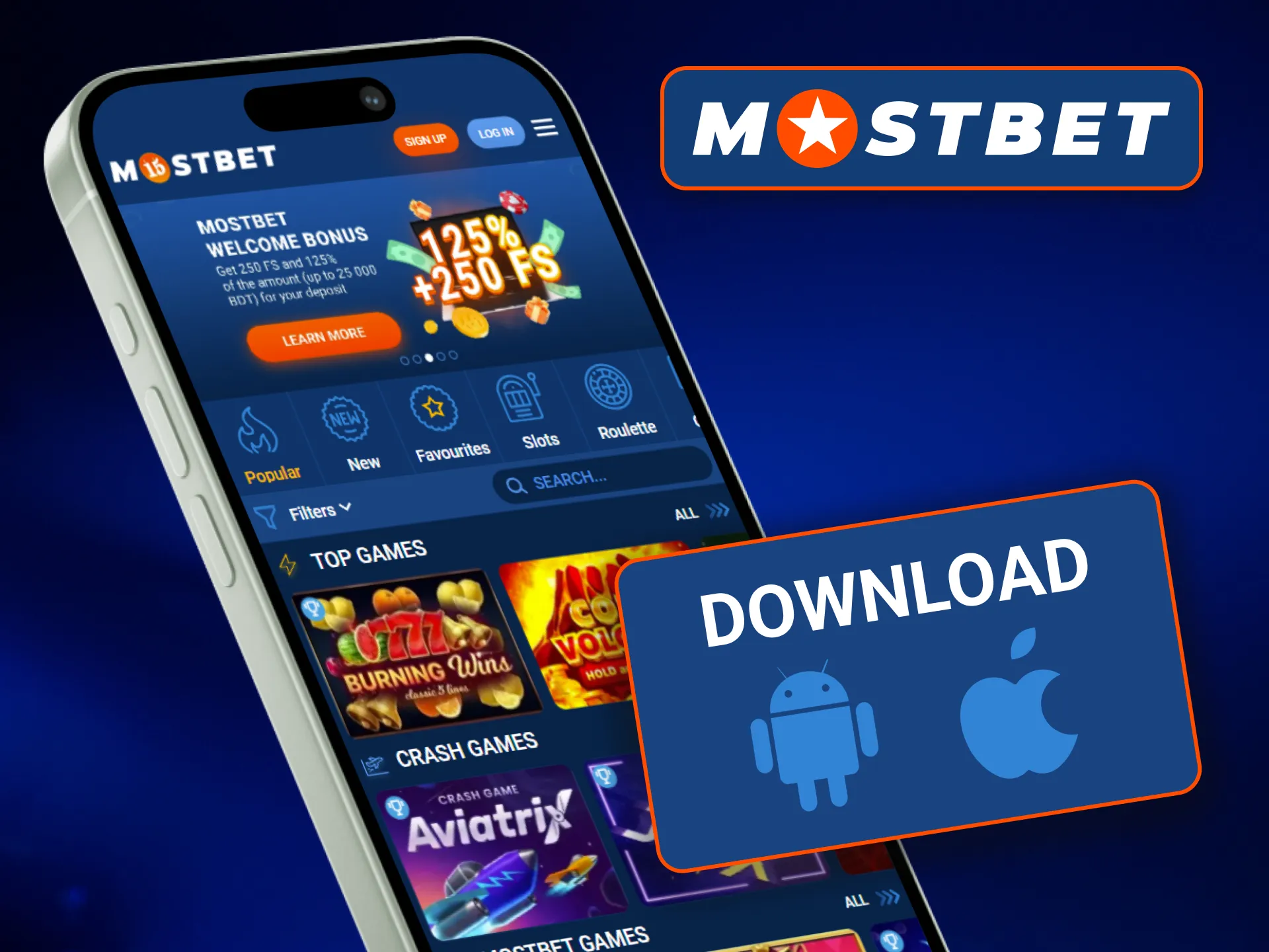 Online casino games for Android and iOS devices on Mostbet.