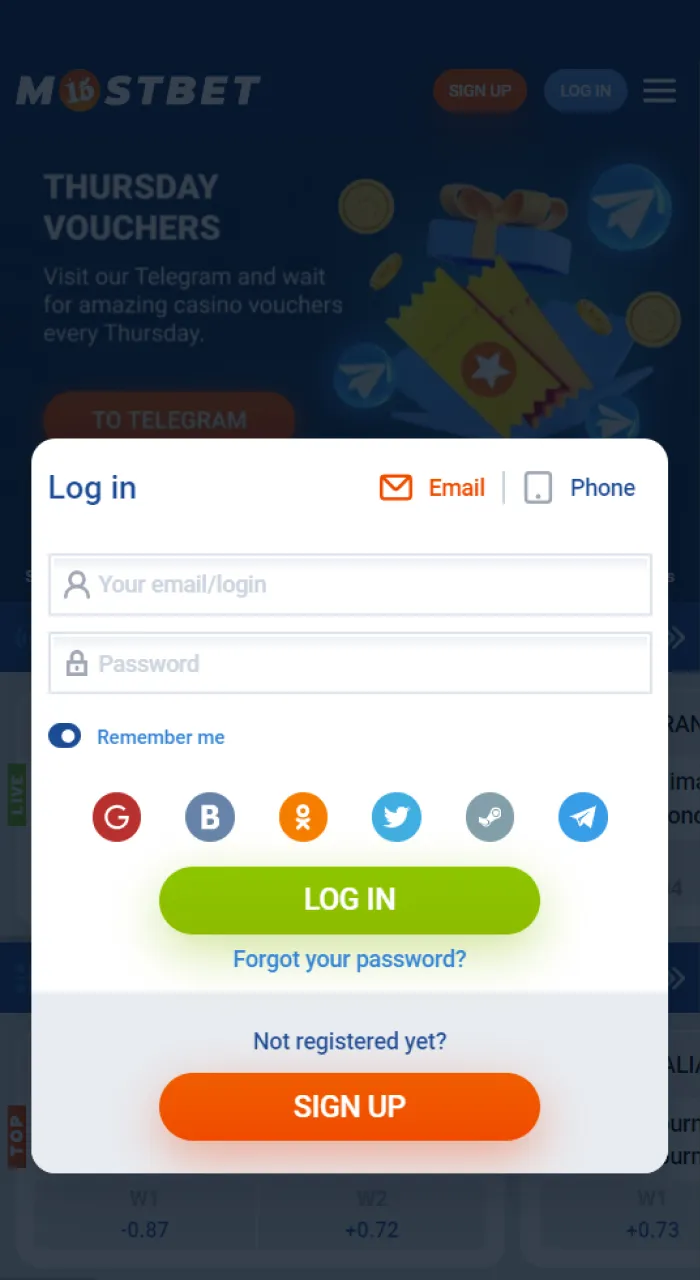 Log in to the Mostbet website to withdraw money from your account.
