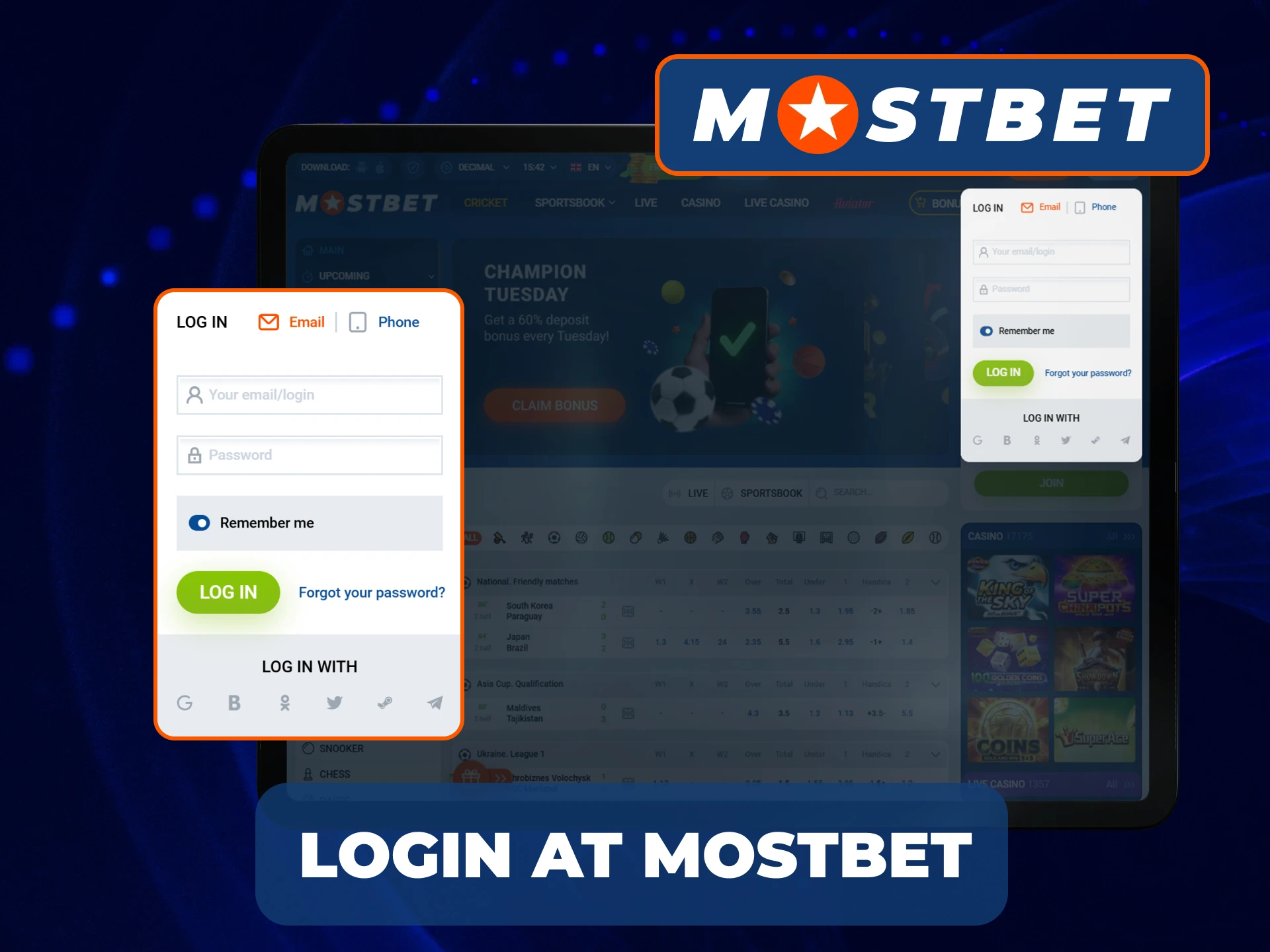 Login instructions on Mostbet website.