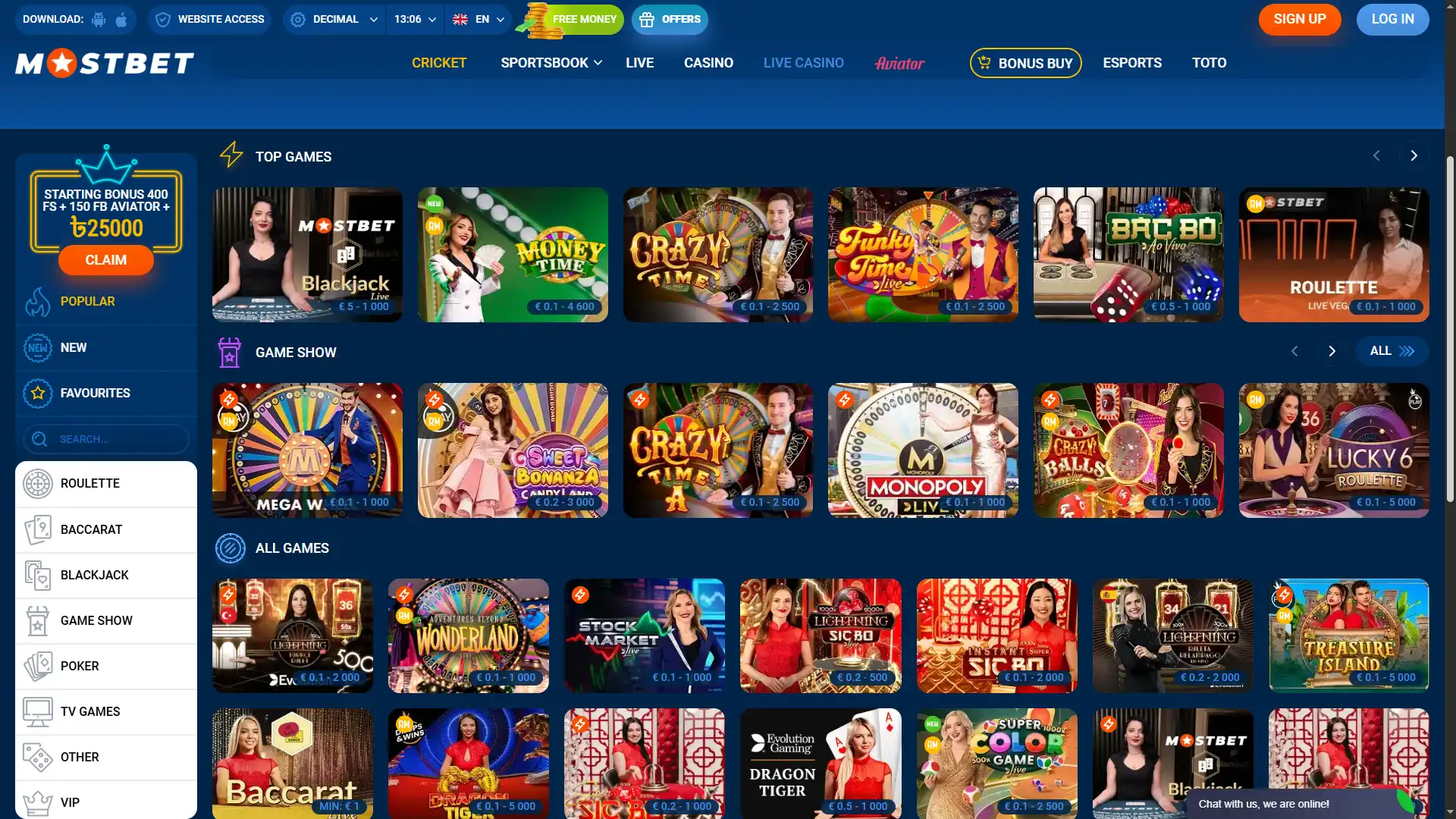 Play with real dealers at Mostbet Live Casino section.