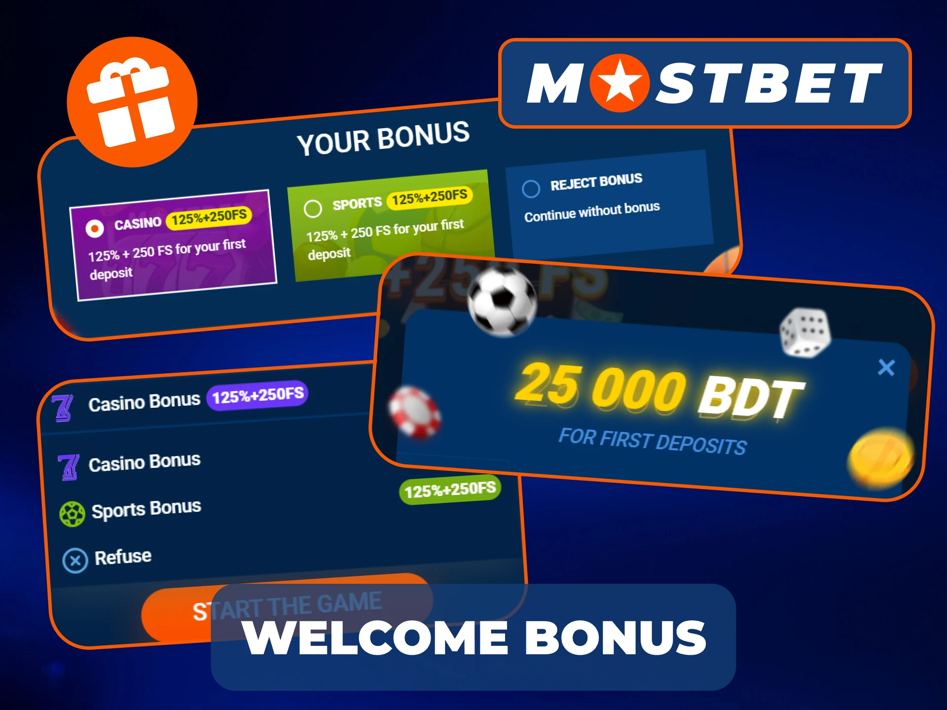 Create an account to access welcome bonuses from Mostbet.