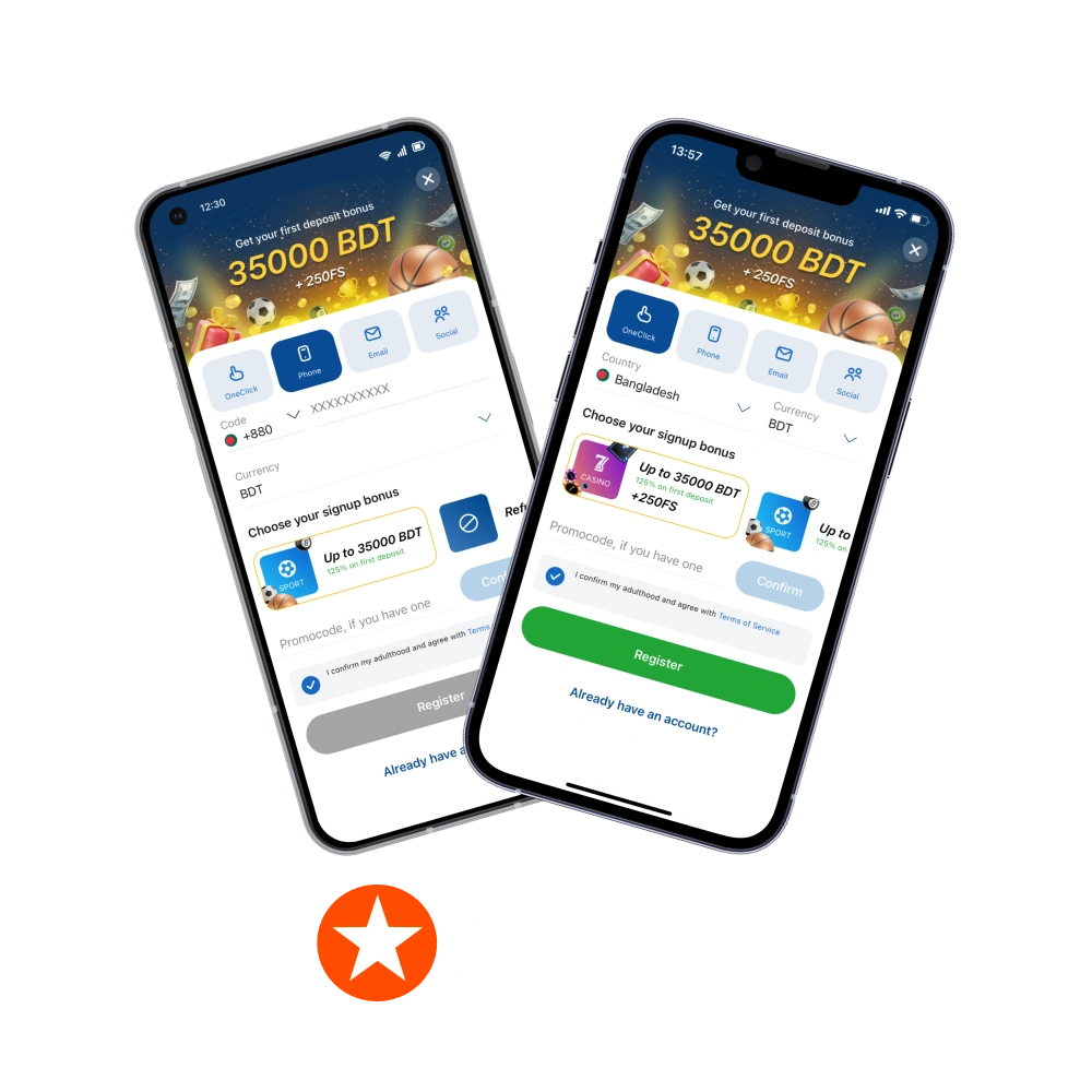 Registration process at Mostbet BD app is required to start playing.