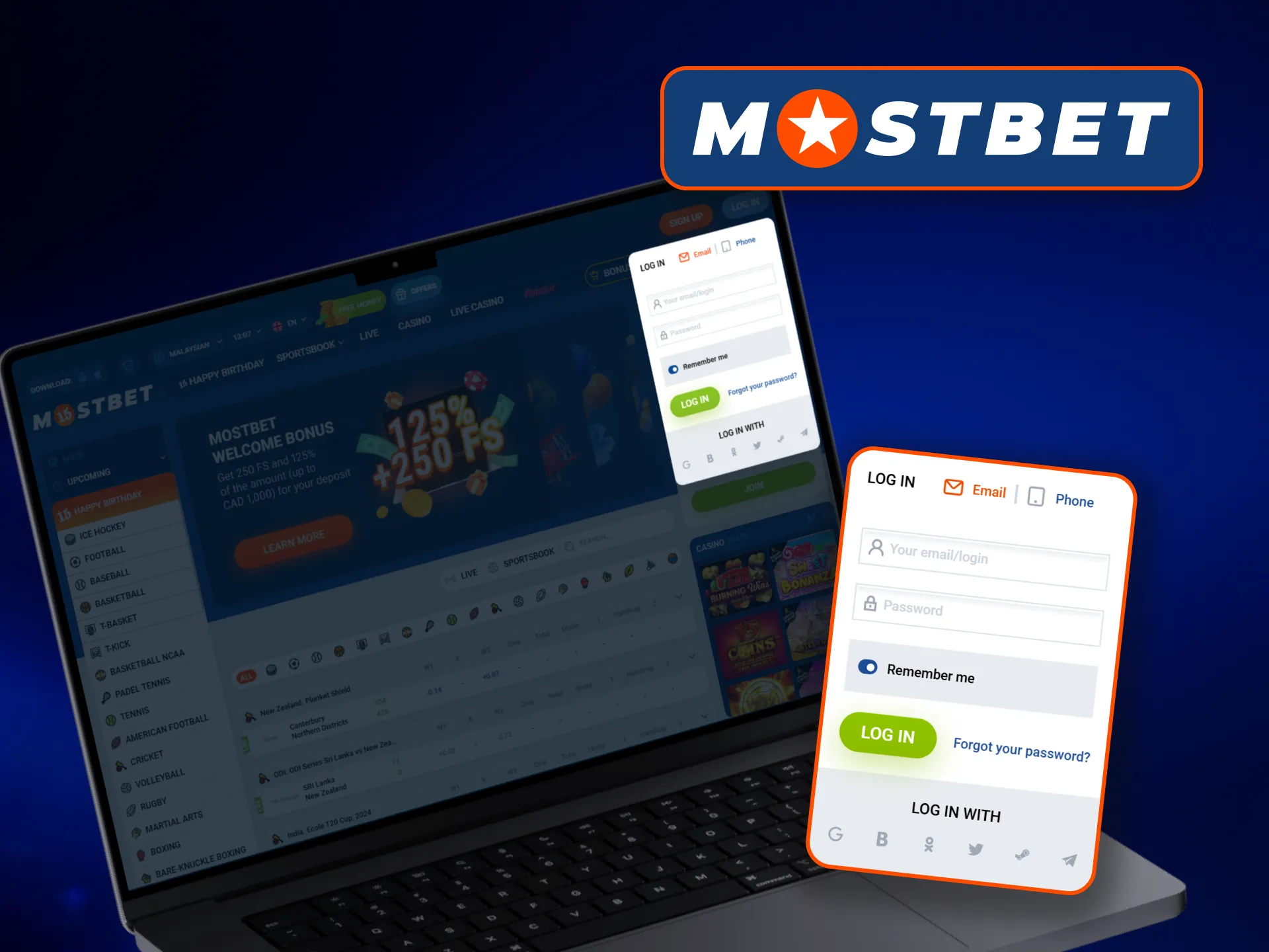 Login instructions on Mostbet website.