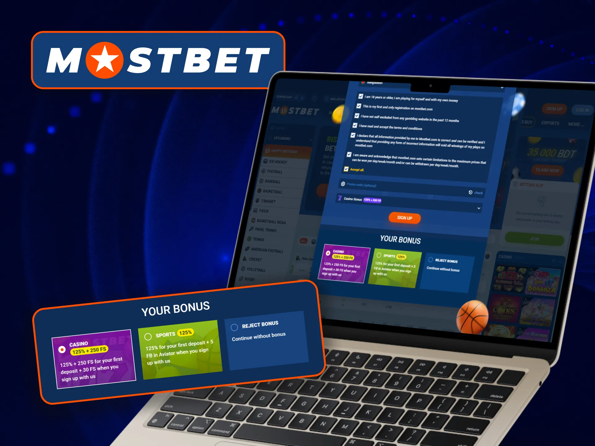 Register on Mostbet website and receive a welcome bonus.