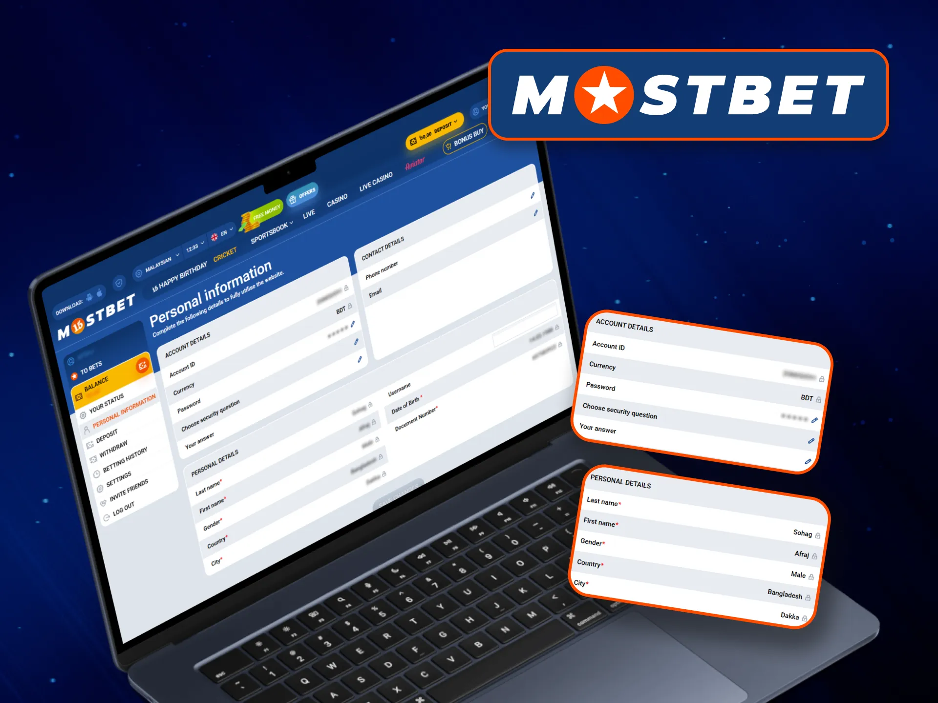 The verification process on Mostbet website.