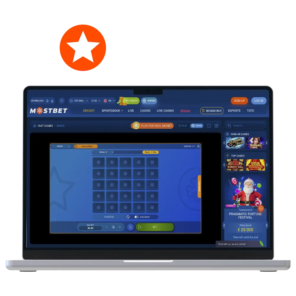 Experience the incredible emotions of winning at Mines from Mostbet Casino.